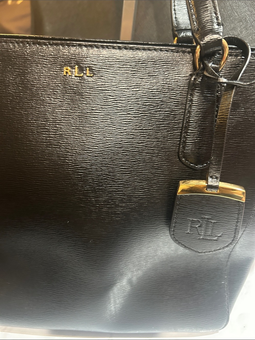 Lauren Ralph Lauren Black Leather Tote Bag - Logo - Picture 6 of 6
